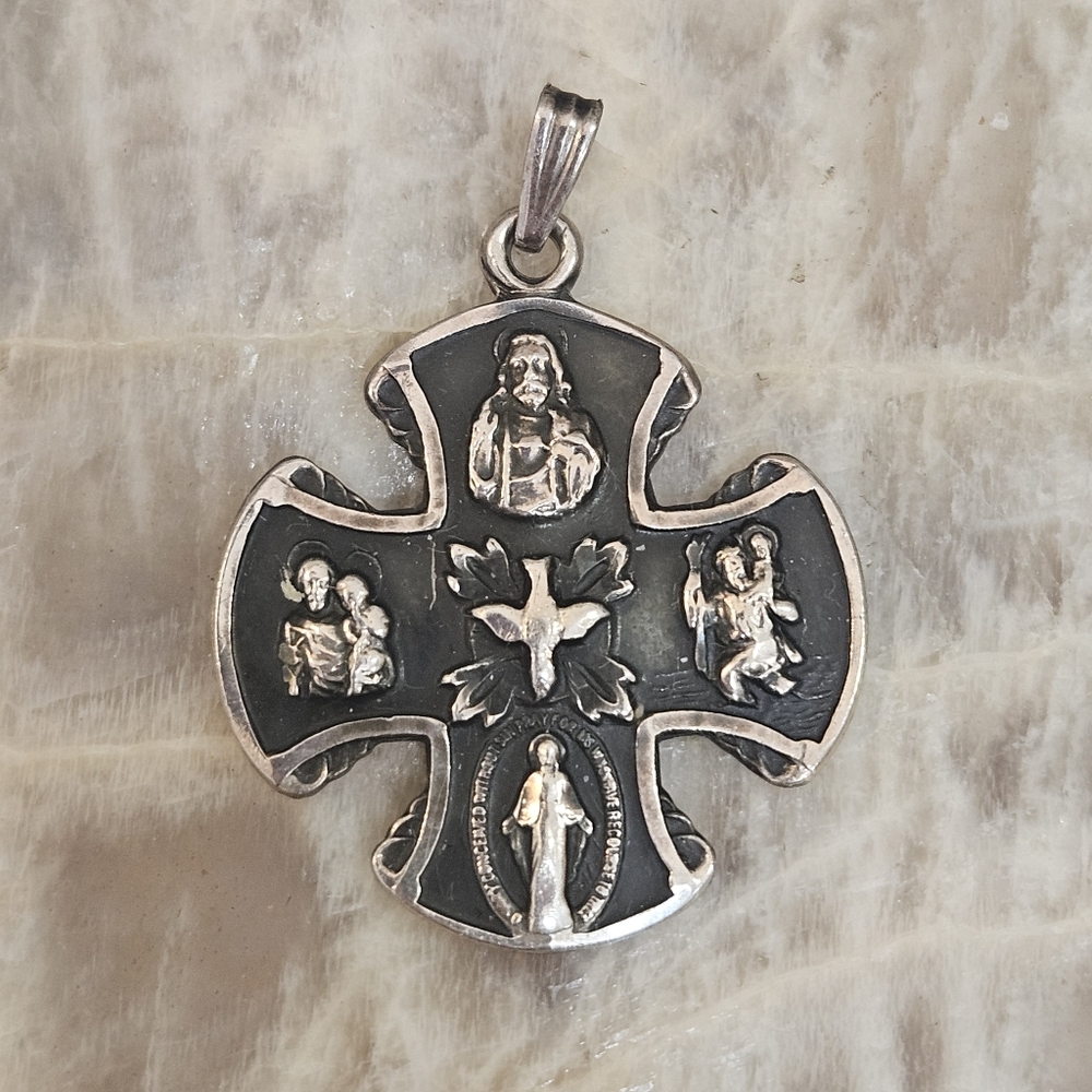 Antique Creed Sterling Silver 925 Saint Dove Catholic 925 Pendant